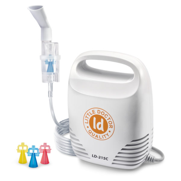 Cichy i funkcjonalny inhalator tłokowy LD 215C dla rodziny, 3 dysze w zestawie