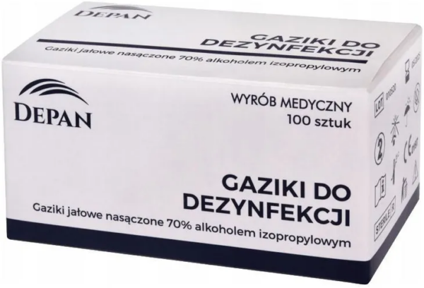 Sterylne gaziki do dezynfekcji nasączone alkoholem 100 szt. 6cm x 3cm