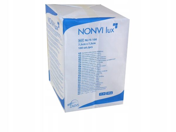 NONVI lux kompresy włókninowe, niejałowe 4W30g 7,5cmx7,5xm /100szt.