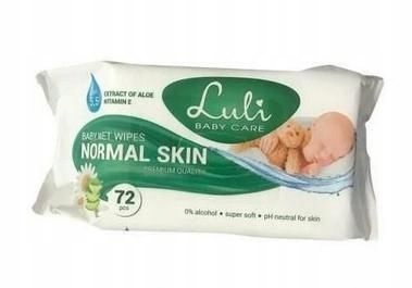 Chusteczki nawilżane Luli Normal Baby Care do skóry normalnej, z aloesem i witaminą E /72 sztuki